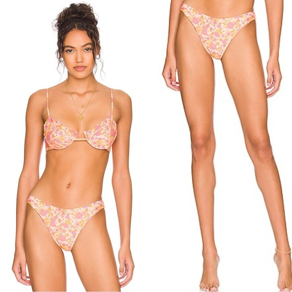 Lovers + Friends Vintage Summer Bikini Top & Bottom Set in 70’s Floral - Picture 1 of 9